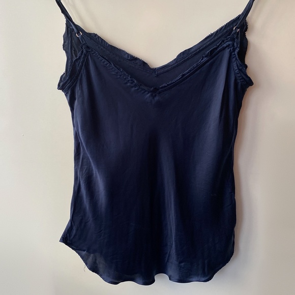 Aritzia Wilfred 100% Cupro Ruffle Japanese Satin Camisole Navy - Picture 2 of 6